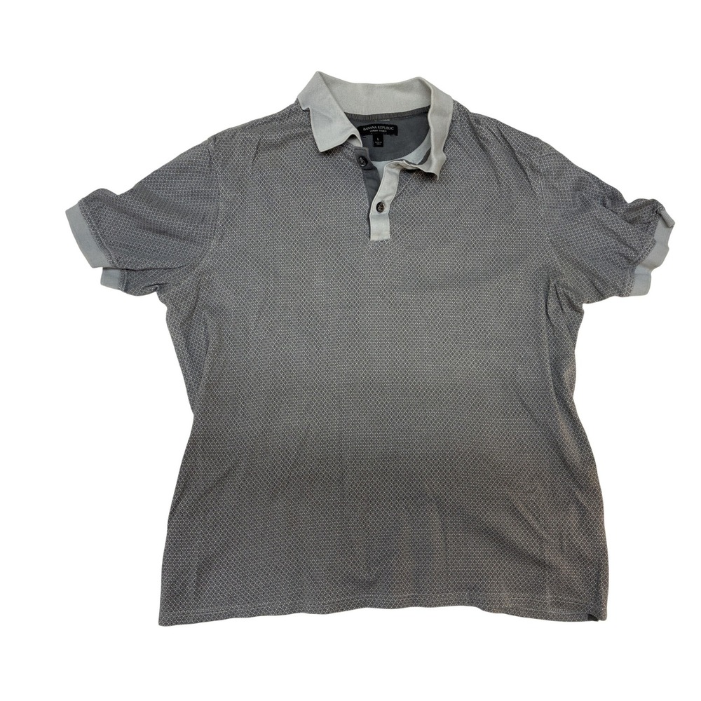 Banana Republic Luxury Touch Polo Shirt Mens Large Grey Pima Cotton Micro Print
